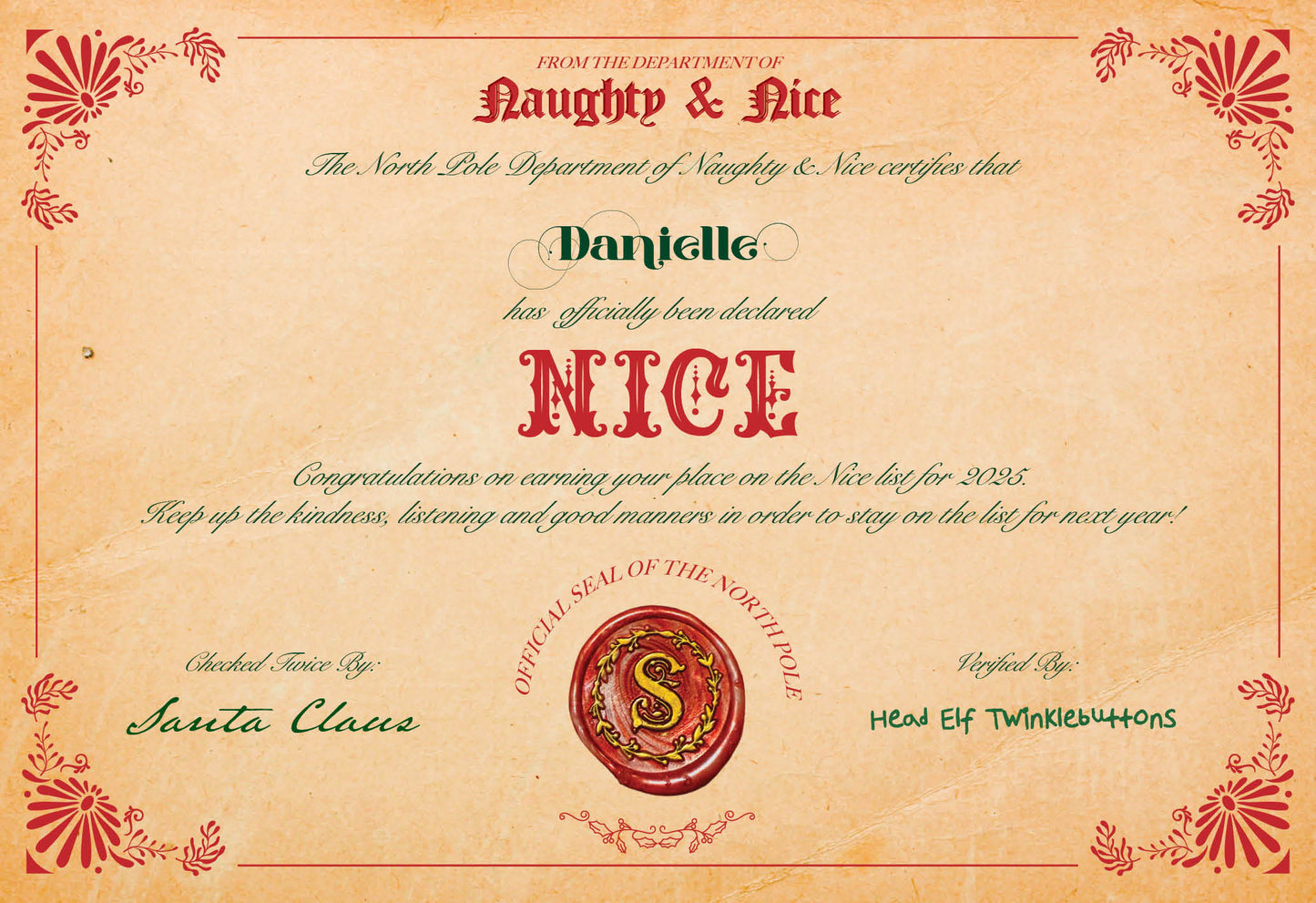 Naughty Notice & Nice Certificate
