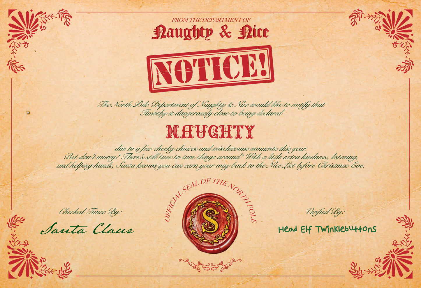 Naughty Notice & Nice Certificate